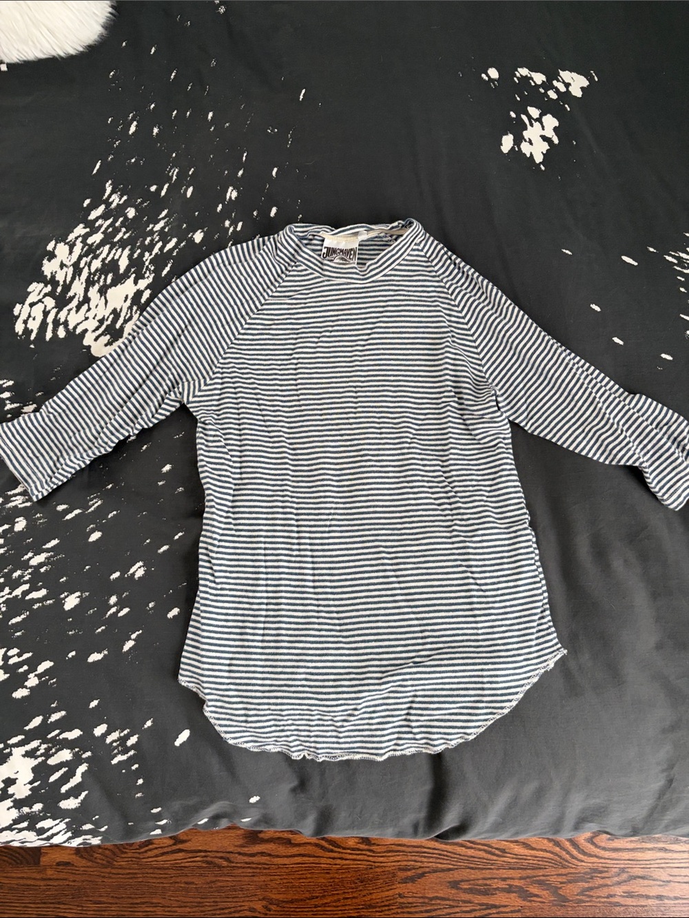 Jungmaven blue and White Striped 3/4 Sleeve baseball Tee